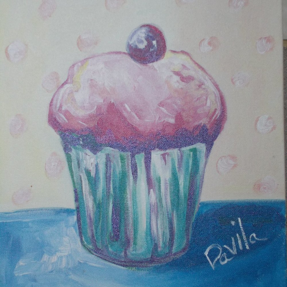 New,  original "Cherry Cupcake" acrylic painting